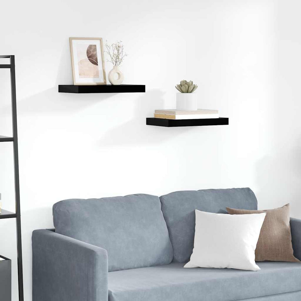 vidaXL Floating Wall Shelves 2 pcs. High Gloss Black 40x23x3.8 cm MDF
