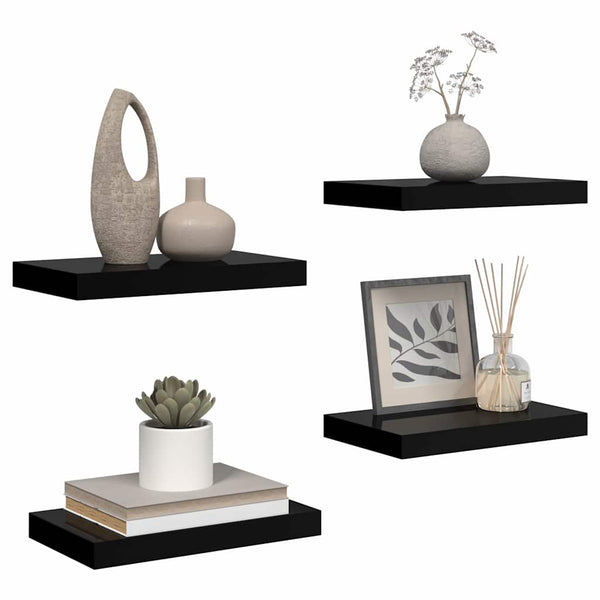 vidaXL Floating Wall Shelves 4 pcs High Gloss Black 40x23x3.8 cm MDF