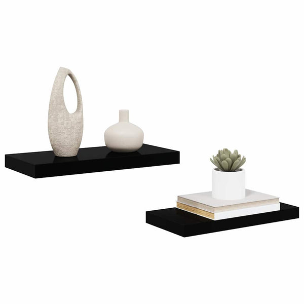 vidaXL Floating Shelves 2 pcs. High Gloss Black 50x23x3.8 cm MDF