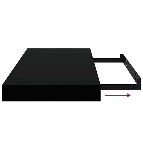 vidaXL Floating Shelves 2 pcs. High Gloss Black 50x23x3.8 cm MDF