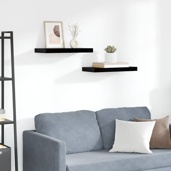 vidaXL Floating Shelves 2 pcs. High Gloss Black 50x23x3.8 cm MDF