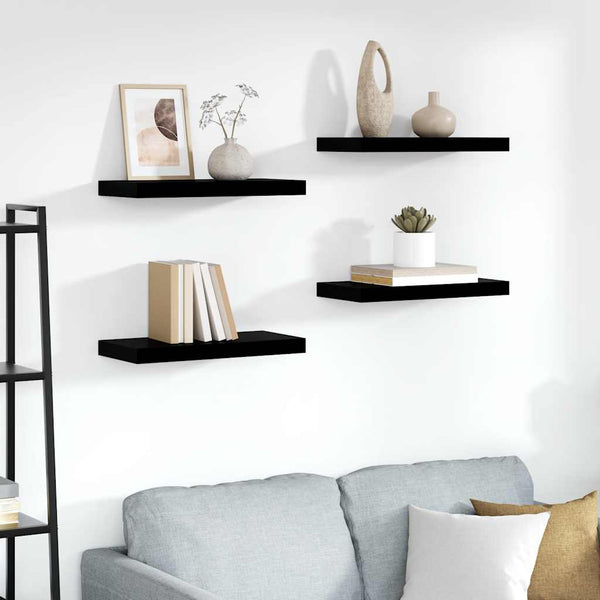 vidaXL Floating Shelves 4 pcs. High Gloss Black 50x23x3.8 cm MDF