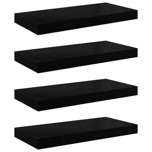 vidaXL Floating Shelves 4 pcs. High Gloss Black 50x23x3.8 cm MDF
