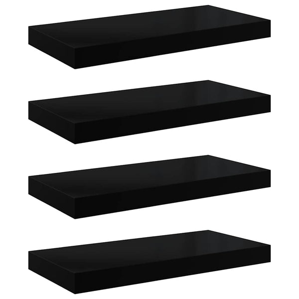 vidaXL Floating Shelves 4 pcs. High Gloss Black 50x23x3.8 cm MDF