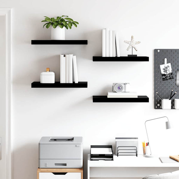 vidaXL Floating Shelves 4 pcs. High Gloss Black 50x23x3.8 cm MDF