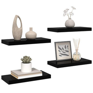 vidaXL Floating Shelves 4 pcs. High Gloss Black 50x23x3.8 cm MDF