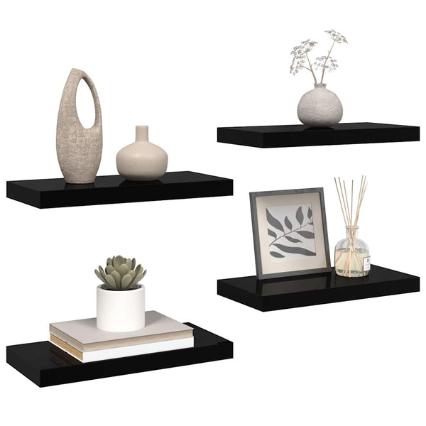 vidaXL Floating Shelves 4 pcs. High Gloss Black 50x23x3.8 cm MDF