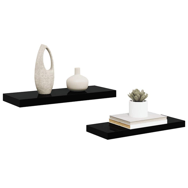 vidaXL Floating Shelves 2 pcs. High Gloss Black 60x23.5x3.8 cm MDF