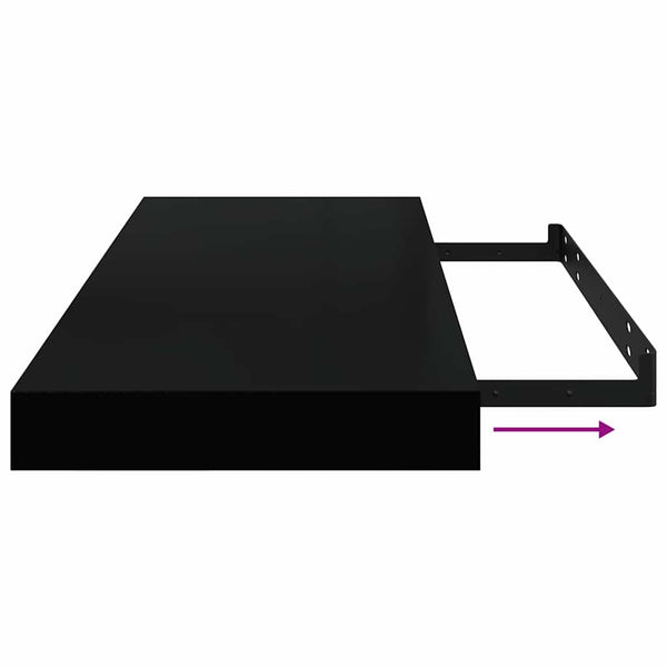 vidaXL Floating Shelves 2 pcs. High Gloss Black 60x23.5x3.8 cm MDF