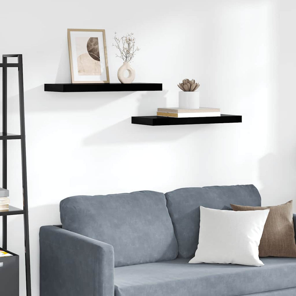 vidaXL Floating Shelves 2 pcs. High Gloss Black 60x23.5x3.8 cm MDF