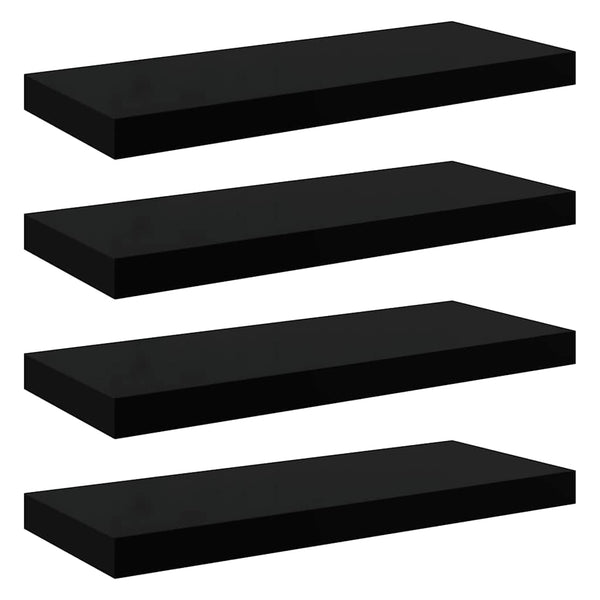 vidaXL Floating Shelves 4 pcs High Gloss Black 60x23.5x3.8 cm MDF