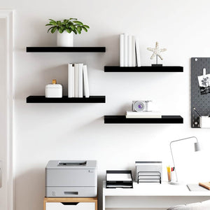 vidaXL Floating Shelves 4 pcs High Gloss Black 60x23.5x3.8 cm MDF