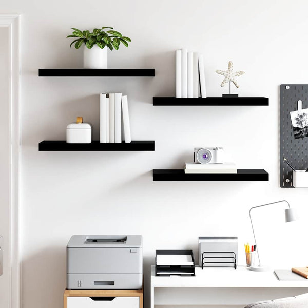 vidaXL Floating Shelves 4 pcs High Gloss Black 60x23.5x3.8 cm MDF