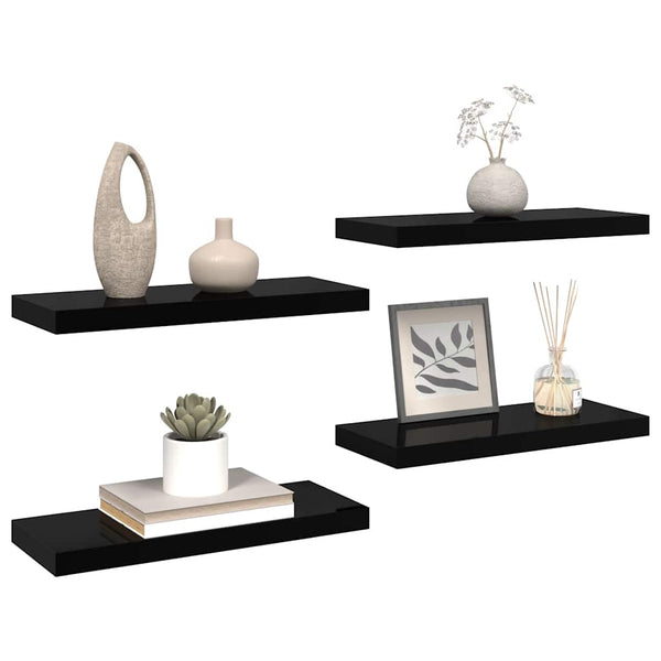 vidaXL Floating Shelves 4 pcs High Gloss Black 60x23.5x3.8 cm MDF