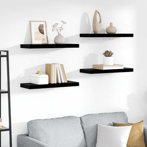 vidaXL Floating Shelves 4 pcs High Gloss Black 60x23.5x3.8 cm MDF