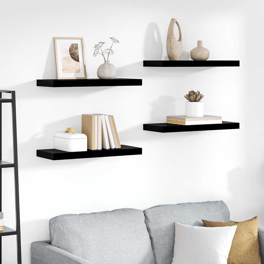 vidaXL Floating Shelves 4 pcs High Gloss Black 60x23.5x3.8 cm MDF