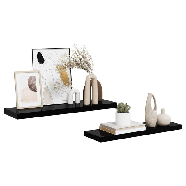 vidaXL Floating Wall Shelves 2 pcs. High Gloss Black 80x23.5x3.8 cm MDF