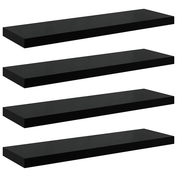 vidaXL Floating Shelves 4 pcs. High Gloss Black 80x23.5x3.8 cm MDF