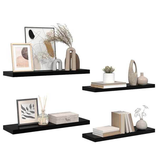 vidaXL Floating Shelves 4 pcs. High Gloss Black 80x23.5x3.8 cm MDF