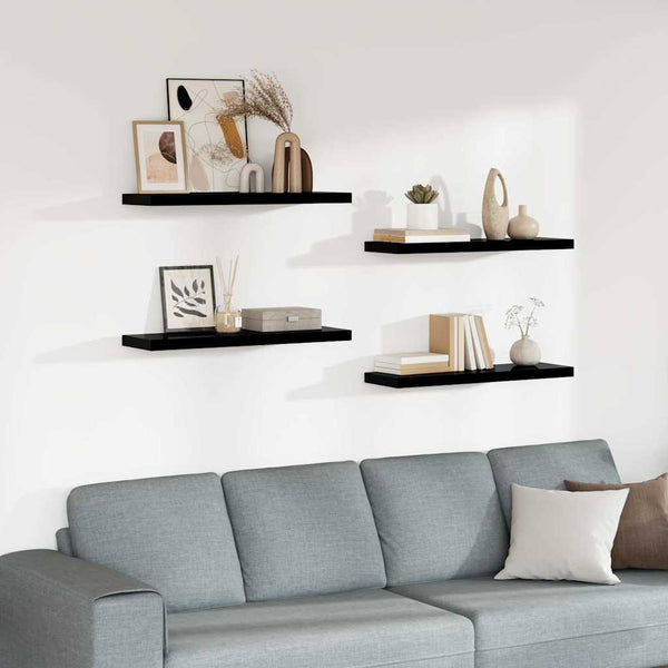 vidaXL Floating Shelves 4 pcs. High Gloss Black 80x23.5x3.8 cm MDF