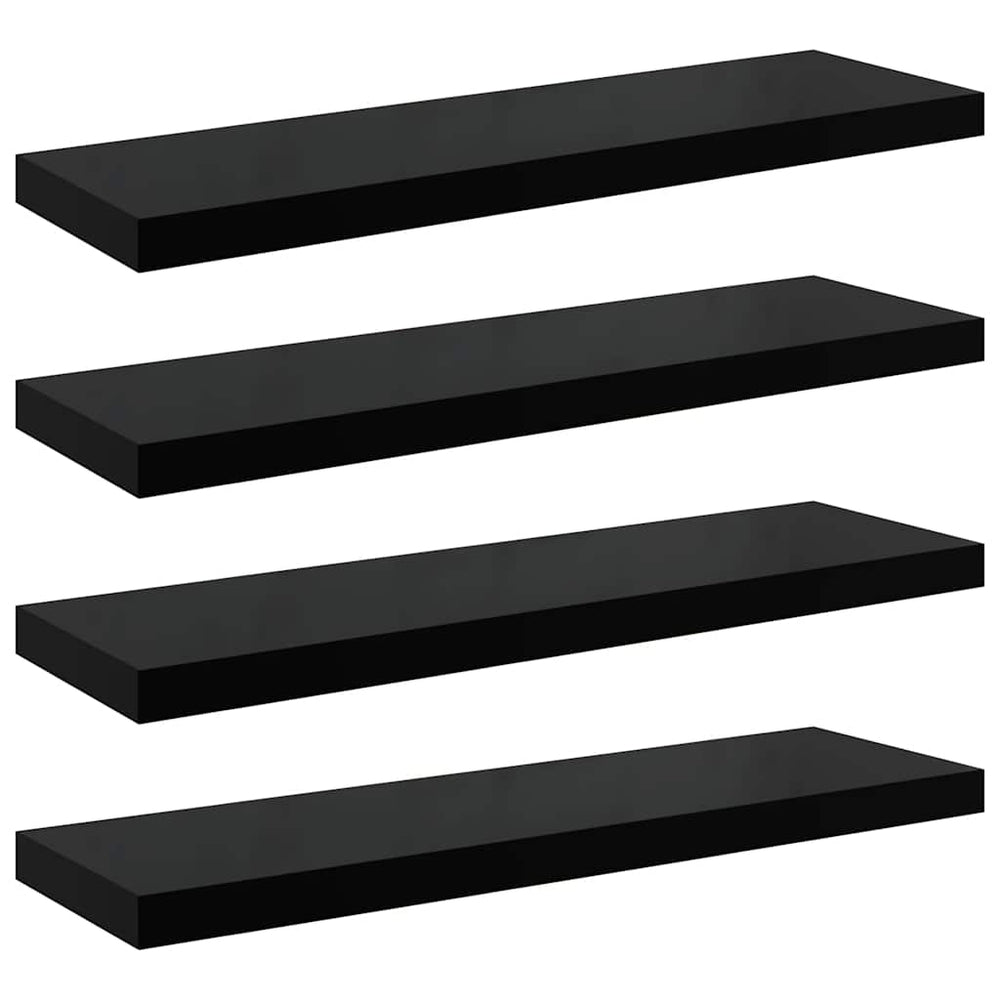vidaXL Floating Wall Shelves 4 pcs. High Gloss Black 90x23.5x3.8cm MDF