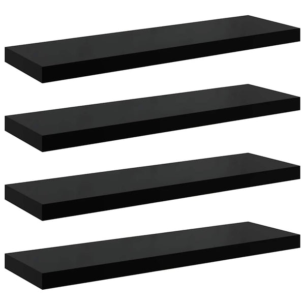 vidaXL Floating Wall Shelves 4 pcs. High Gloss Black 90x23.5x3.8cm MDF