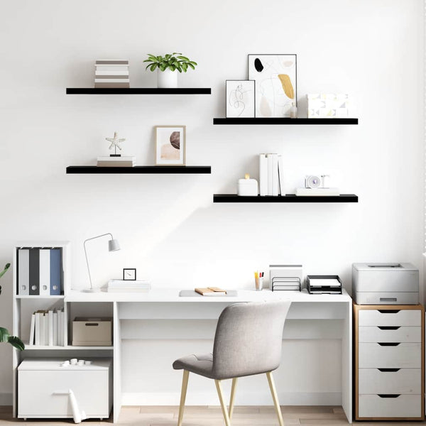 vidaXL Floating Wall Shelves 4 pcs. High Gloss Black 90x23.5x3.8cm MDF