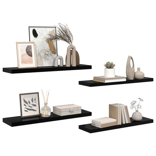 vidaXL Floating Wall Shelves 4 pcs. High Gloss Black 90x23.5x3.8cm MDF
