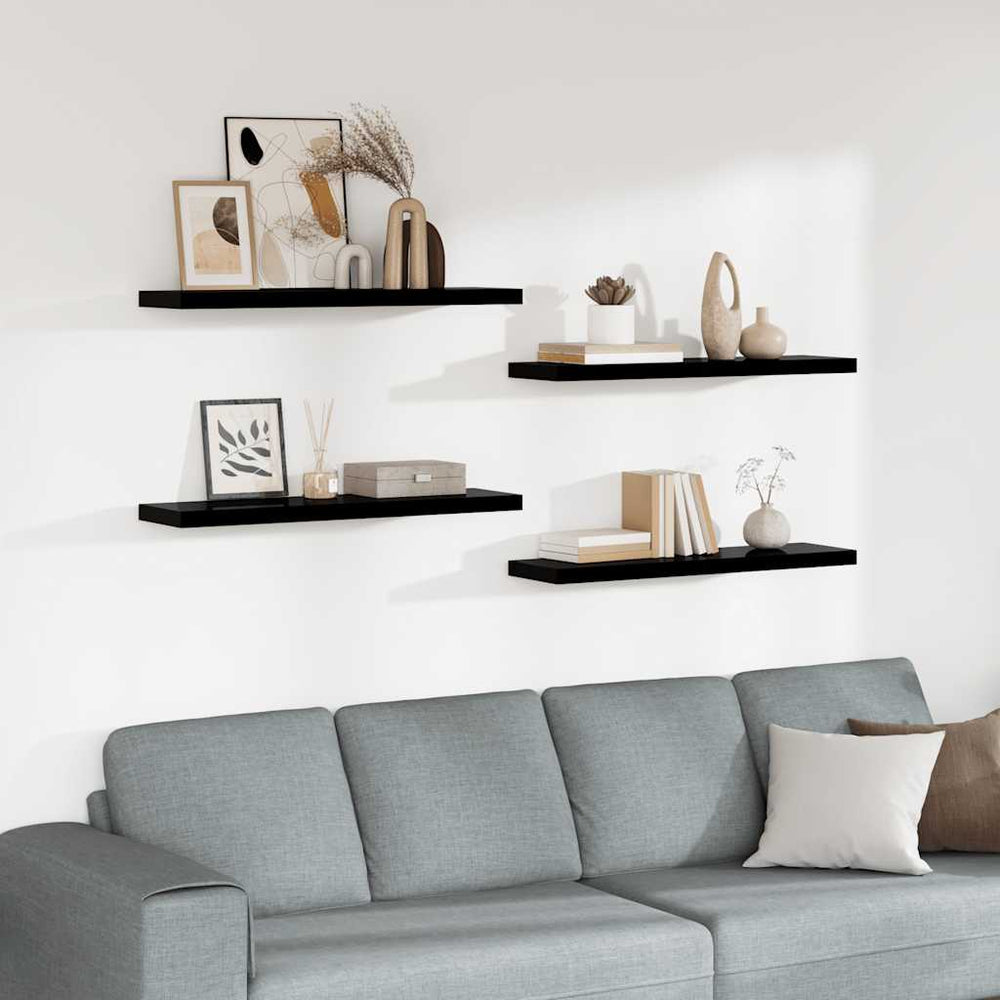 vidaXL Floating Wall Shelves 4 pcs. High Gloss Black 90x23.5x3.8cm MDF