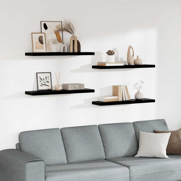 vidaXL Floating Wall Shelves 4 pcs. High Gloss Black 90x23.5x3.8cm MDF