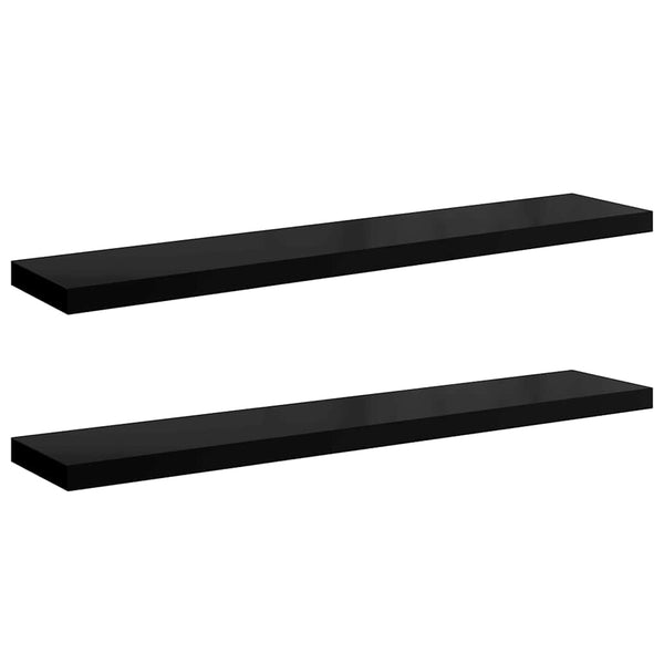 vidaXL Floating Shelves 2 pcs. High Gloss Black 120x23.5x3.8 cm MDF