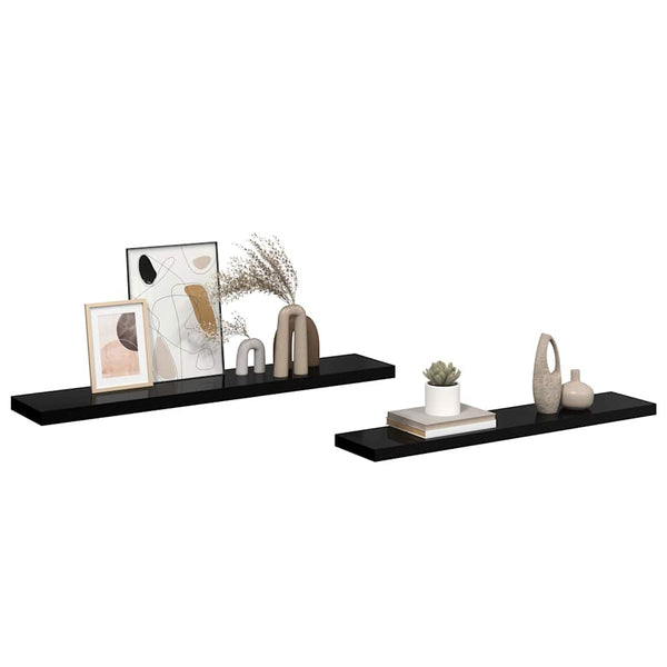 vidaXL Floating Shelves 2 pcs. High Gloss Black 120x23.5x3.8 cm MDF