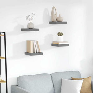 vidaXL Floating Wall Shelves 4 pcs High Gloss Grey 23x23.5x3.8 cm MDF