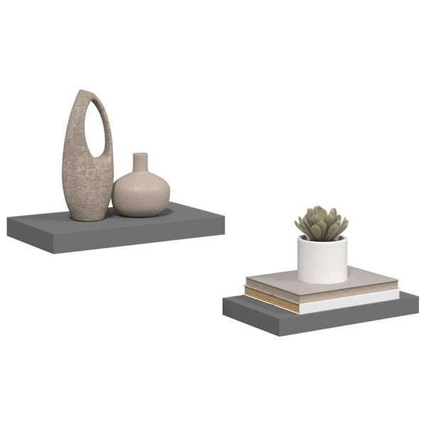 vidaXL Floating Shelves 2 pcs. High Gloss Grey 40x23x3.8 cm MDF
