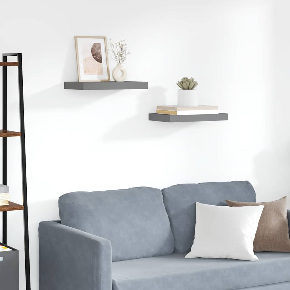 vidaXL Floating Shelves 2 pcs. High Gloss Grey 40x23x3.8 cm MDF