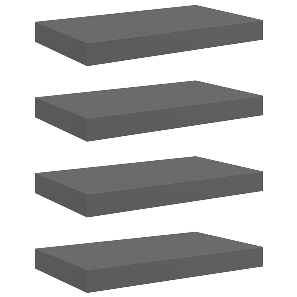 vidaXL Floating Shelves 4 pcs. High Gloss Grey 40x23x3.8 cm MDF
