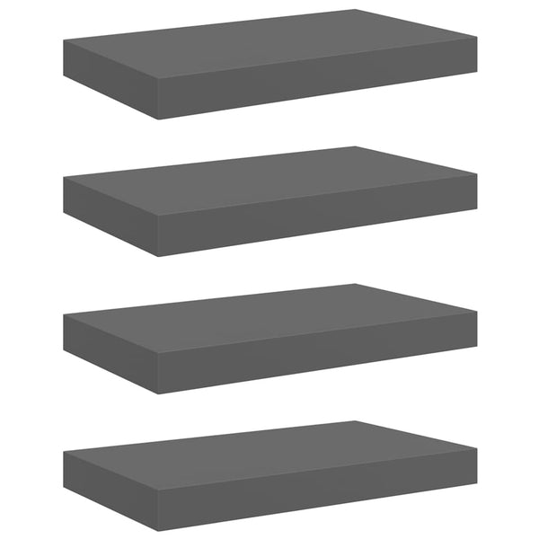 vidaXL Floating Shelves 4 pcs. High Gloss Grey 40x23x3.8 cm MDF