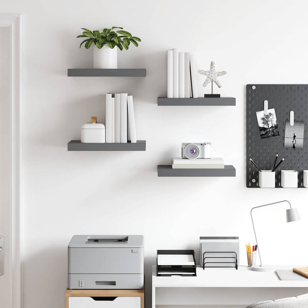 vidaXL Floating Shelves 4 pcs. High Gloss Grey 40x23x3.8 cm MDF