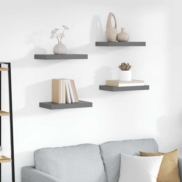 vidaXL Floating Shelves 4 pcs. High Gloss Grey 40x23x3.8 cm MDF