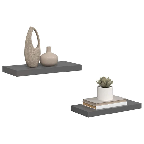 vidaXL Floating Wall Shelves 2 pcs. High Gloss Grey 50x23x3.8 cm MDF