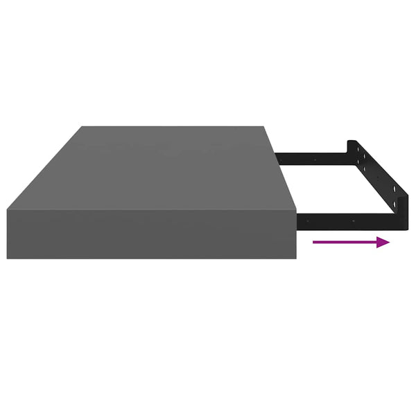 vidaXL Floating Wall Shelves 2 pcs. High Gloss Grey 50x23x3.8 cm MDF