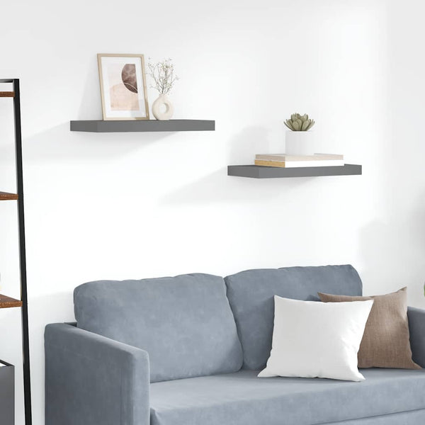 vidaXL Floating Wall Shelves 2 pcs. High Gloss Grey 50x23x3.8 cm MDF