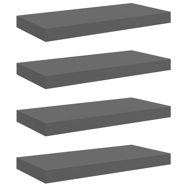 vidaXL Floating Shelves 4 pcs. High Gloss Grey 50x23x3.8 cm MDF