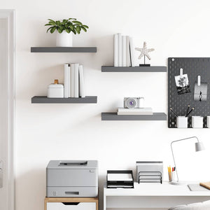 vidaXL Floating Shelves 4 pcs. High Gloss Grey 50x23x3.8 cm MDF