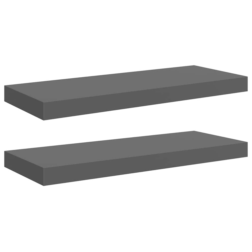 vidaXL Floating Shelves 2 pcs. High-Gloss Grey 60x23.5x3.8 cm MDF