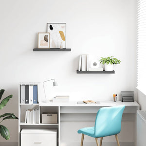 vidaXL Floating Shelves 2 pcs. High-Gloss Grey 60x23.5x3.8 cm MDF
