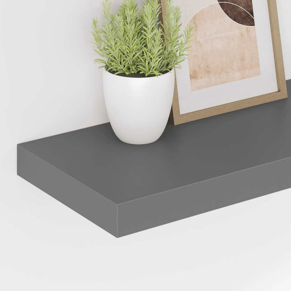 vidaXL Floating Shelves 2 pcs. High-Gloss Grey 60x23.5x3.8 cm MDF
