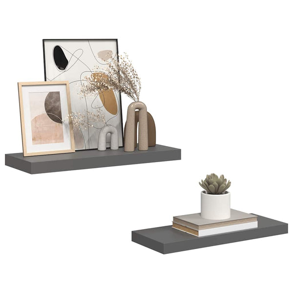 vidaXL Floating Shelves 2 pcs. High-Gloss Grey 60x23.5x3.8 cm MDF