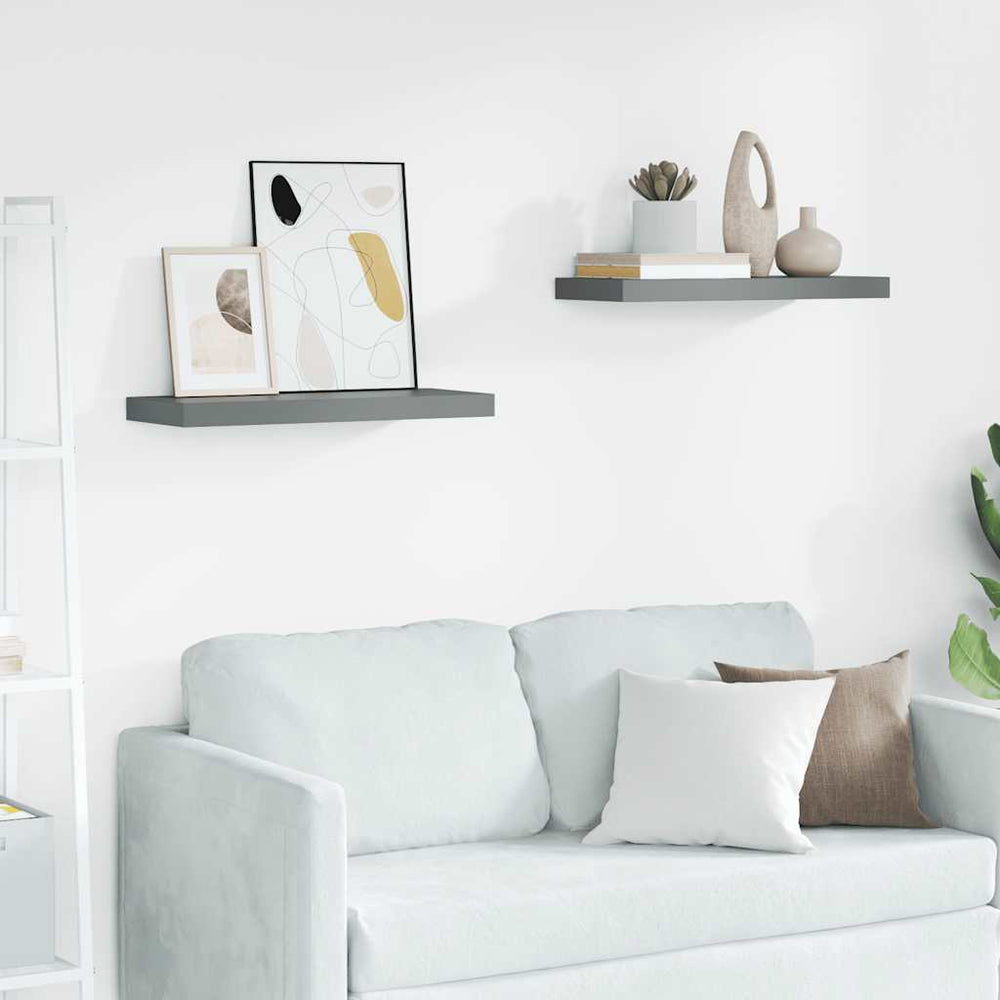 vidaXL Floating Shelves 2 pcs. High-Gloss Grey 60x23.5x3.8 cm MDF
