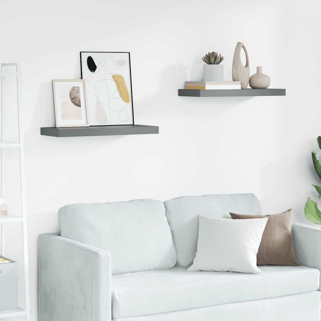 vidaXL Floating Shelves 2 pcs. High-Gloss Grey 60x23.5x3.8 cm MDF
